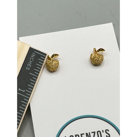 Vintage Gold Tone Apple Stud Earrings Pierced Textured Design Fruit Jewelry - Picture 7 of 7